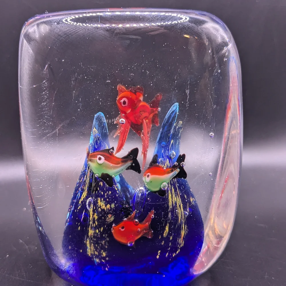Vintage Murano Art Glass Fish Aquarium Sculpture Paperweight Mid Century